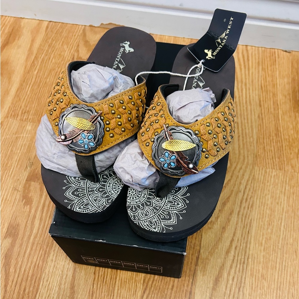Montana West studded with flowers and feathers Embellished Sandals
